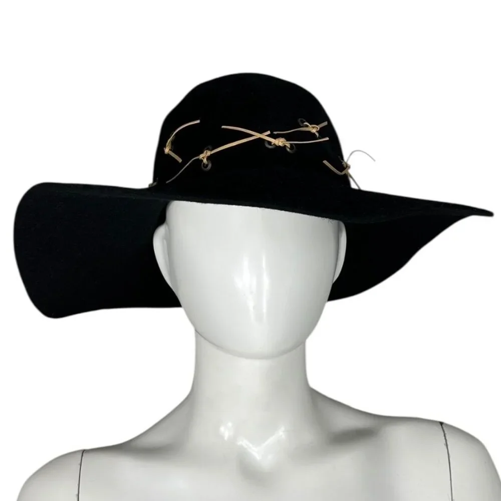 Diva Women's 100% Rabbit Fur Felt Hat Black Tan Ties NWT Made in Russia Cowgirl